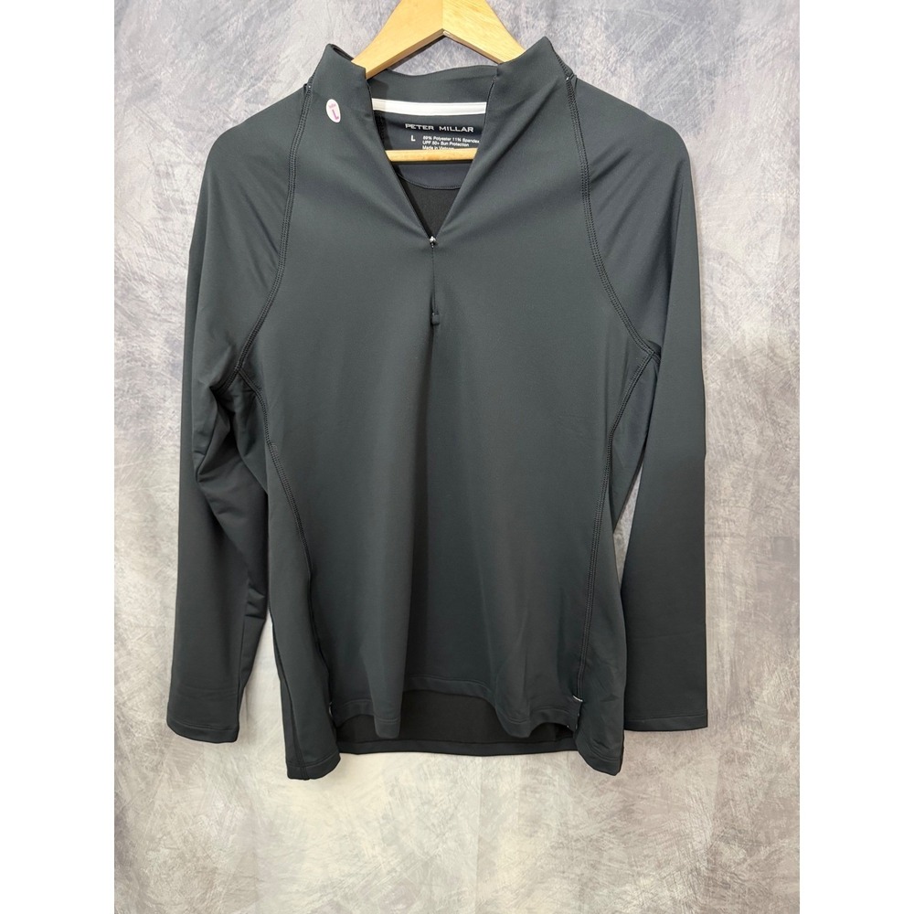 Peter Millar NWT Womens Black Quarter Zip Pullover UPF 50+ Golf Top L Preppy